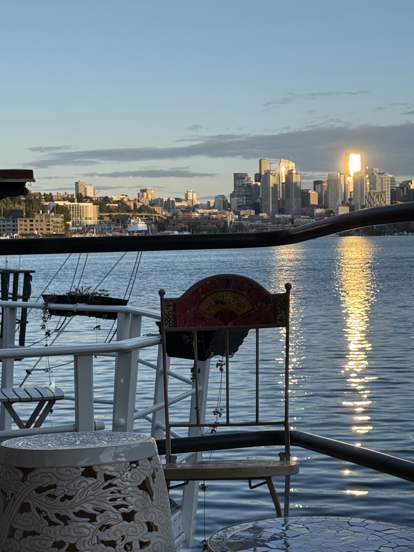Deck at sunset with skyline view